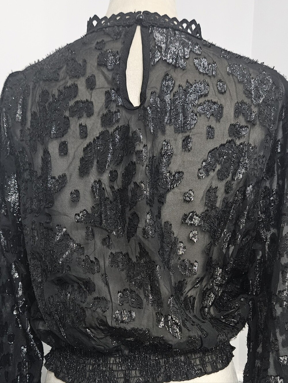 Peach Brand Black Sheer Long-Sleeve Top Keyhole Goth Victorian Size L Whimsigoth